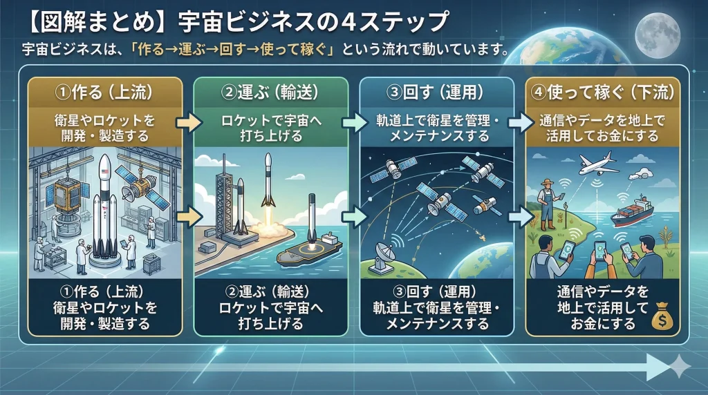 宇宙ビジネスの流れを「4ステップ」